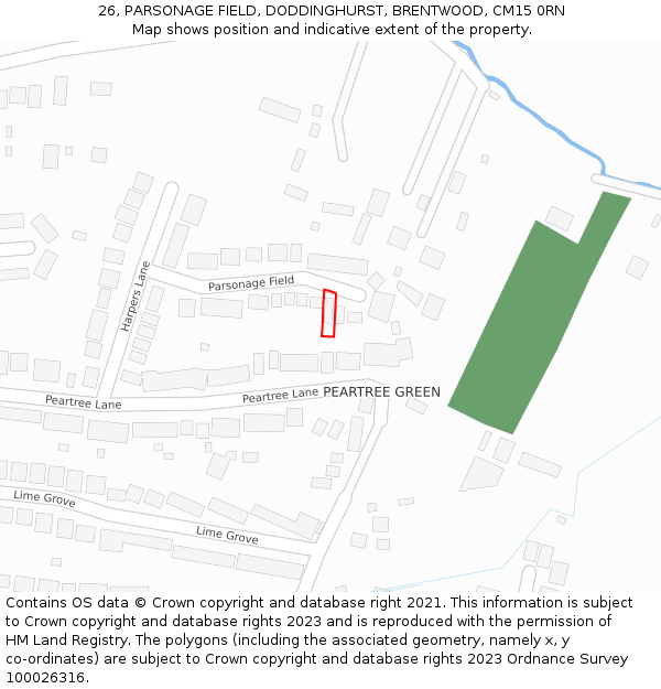 26, PARSONAGE FIELD, DODDINGHURST, BRENTWOOD, CM15 0RN: Location map and indicative extent of plot
