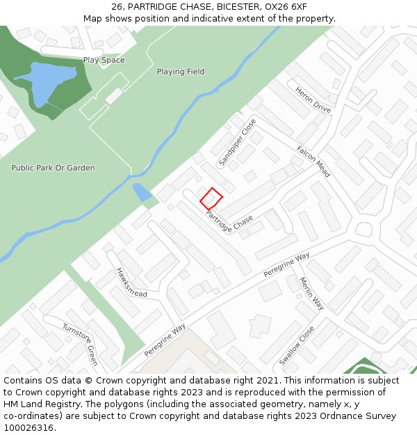 26, PARTRIDGE CHASE, BICESTER, OX26 6XF: Location map and indicative extent of plot