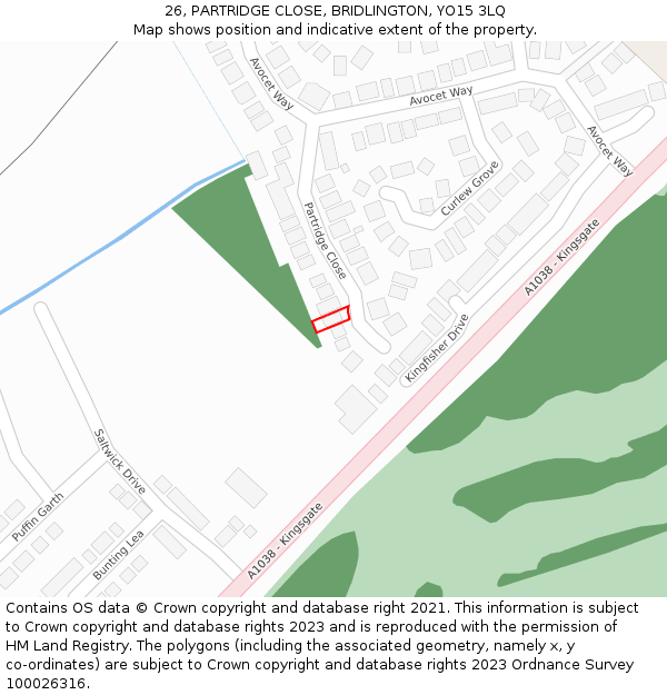 26, PARTRIDGE CLOSE, BRIDLINGTON, YO15 3LQ: Location map and indicative extent of plot