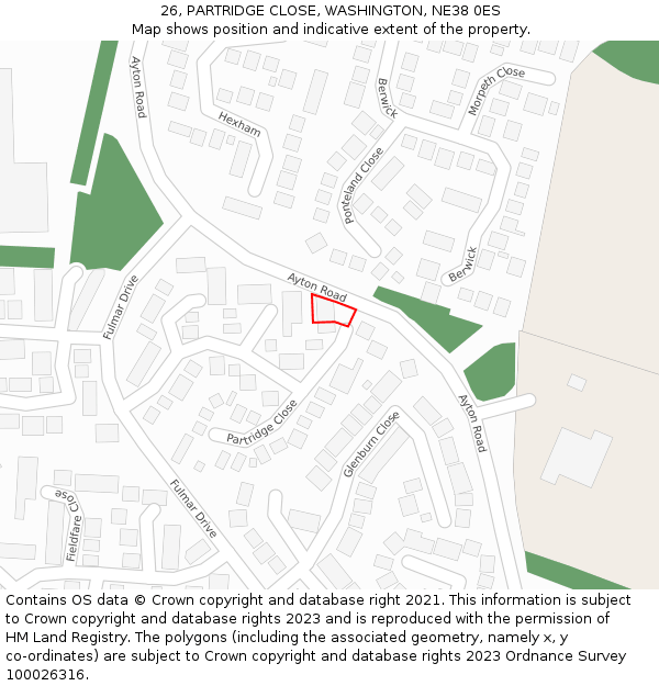 26, PARTRIDGE CLOSE, WASHINGTON, NE38 0ES: Location map and indicative extent of plot