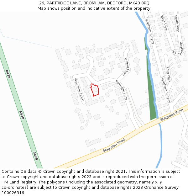 26, PARTRIDGE LANE, BROMHAM, BEDFORD, MK43 8PQ: Location map and indicative extent of plot