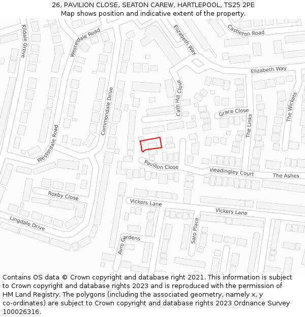 26, PAVILION CLOSE, SEATON CAREW, HARTLEPOOL, TS25 2PE: Location map and indicative extent of plot