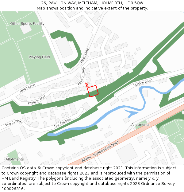 26, PAVILION WAY, MELTHAM, HOLMFIRTH, HD9 5QW: Location map and indicative extent of plot