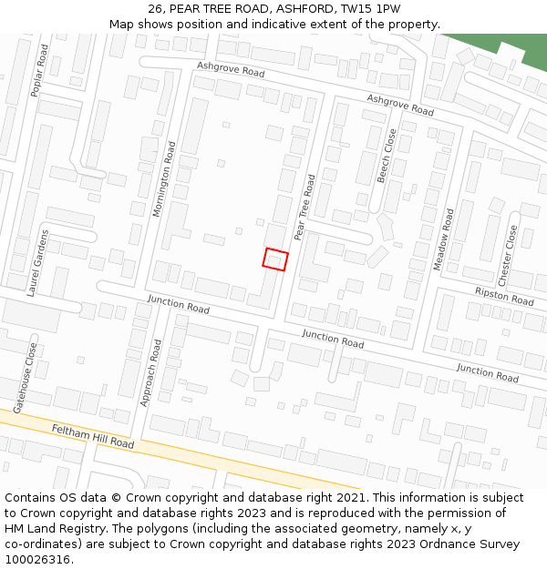 26, PEAR TREE ROAD, ASHFORD, TW15 1PW: Location map and indicative extent of plot