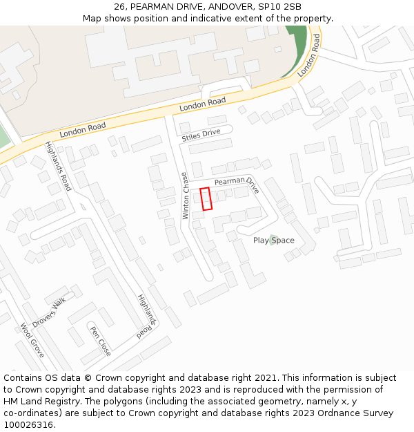 26, PEARMAN DRIVE, ANDOVER, SP10 2SB: Location map and indicative extent of plot