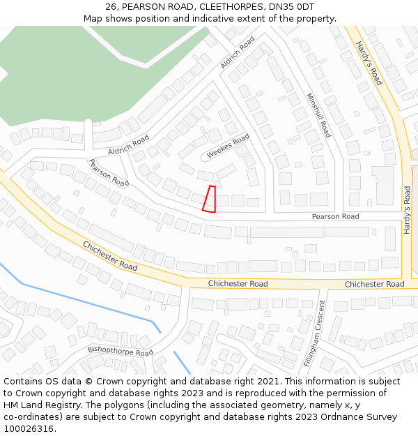 26, PEARSON ROAD, CLEETHORPES, DN35 0DT: Location map and indicative extent of plot