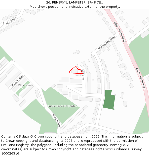 26, PENBRYN, LAMPETER, SA48 7EU: Location map and indicative extent of plot