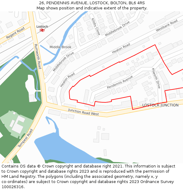 26, PENDENNIS AVENUE, LOSTOCK, BOLTON, BL6 4RS: Location map and indicative extent of plot