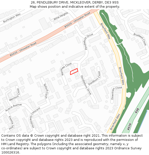 26, PENDLEBURY DRIVE, MICKLEOVER, DERBY, DE3 9SS: Location map and indicative extent of plot