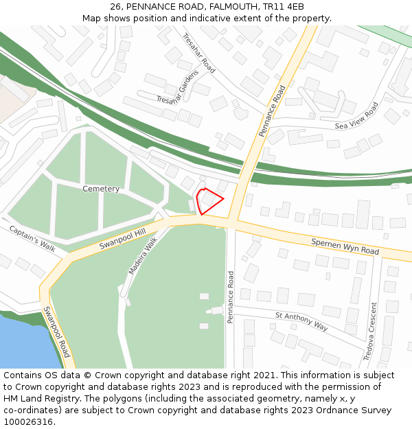 26, PENNANCE ROAD, FALMOUTH, TR11 4EB: Location map and indicative extent of plot