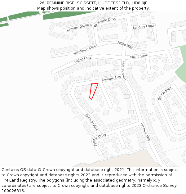 26, PENNINE RISE, SCISSETT, HUDDERSFIELD, HD8 9JE: Location map and indicative extent of plot