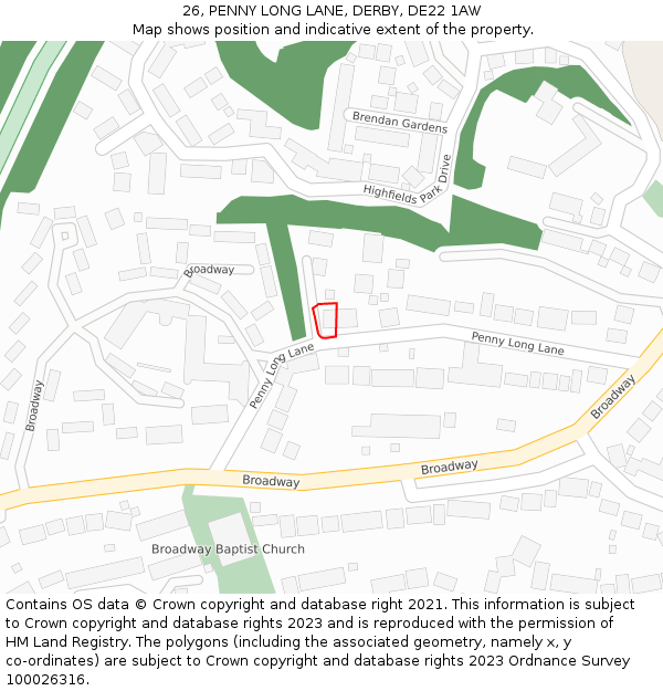 26, PENNY LONG LANE, DERBY, DE22 1AW: Location map and indicative extent of plot