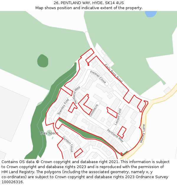 26, PENTLAND WAY, HYDE, SK14 4US: Location map and indicative extent of plot