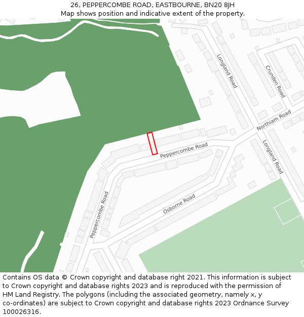 26, PEPPERCOMBE ROAD, EASTBOURNE, BN20 8JH: Location map and indicative extent of plot