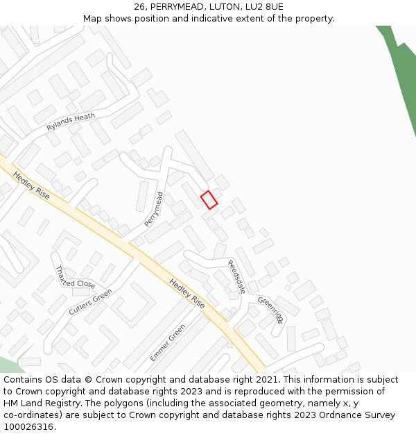 26, PERRYMEAD, LUTON, LU2 8UE: Location map and indicative extent of plot