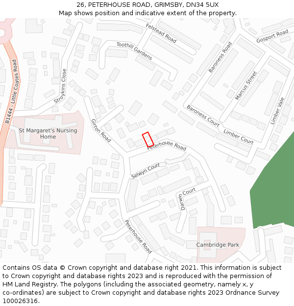26, PETERHOUSE ROAD, GRIMSBY, DN34 5UX: Location map and indicative extent of plot