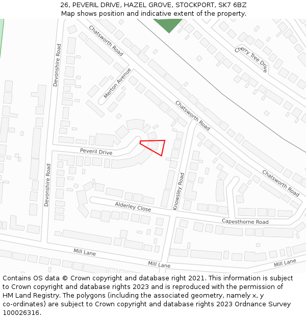 26, PEVERIL DRIVE, HAZEL GROVE, STOCKPORT, SK7 6BZ: Location map and indicative extent of plot