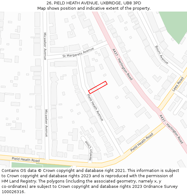 26, PIELD HEATH AVENUE, UXBRIDGE, UB8 3PD: Location map and indicative extent of plot