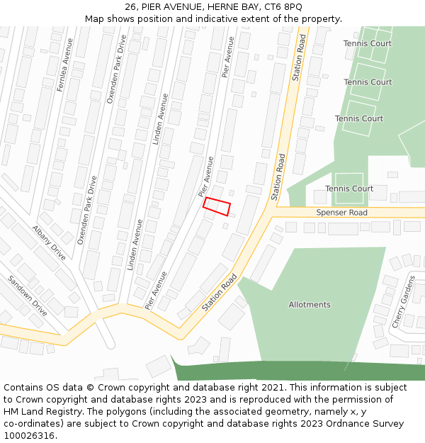 26, PIER AVENUE, HERNE BAY, CT6 8PQ: Location map and indicative extent of plot