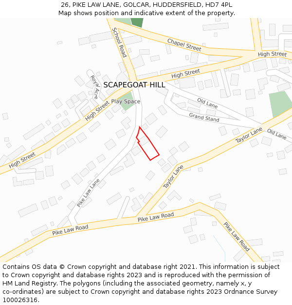 26, PIKE LAW LANE, GOLCAR, HUDDERSFIELD, HD7 4PL: Location map and indicative extent of plot