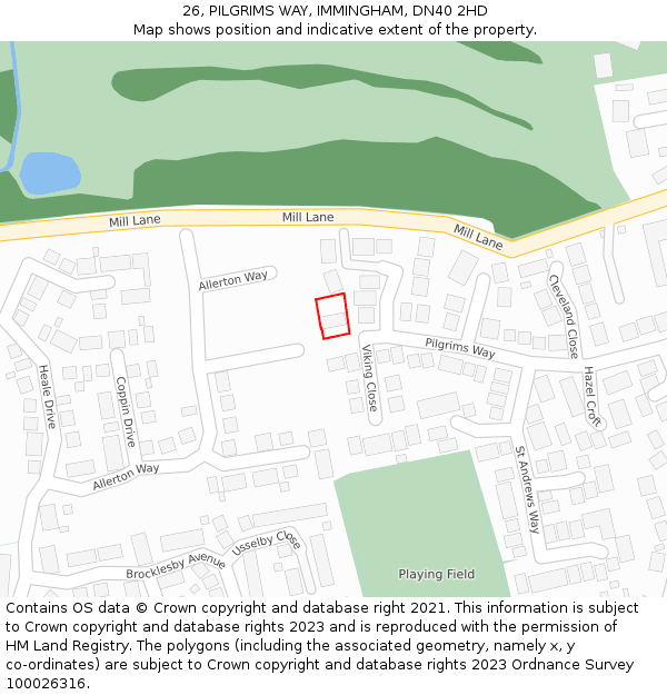 26, PILGRIMS WAY, IMMINGHAM, DN40 2HD: Location map and indicative extent of plot