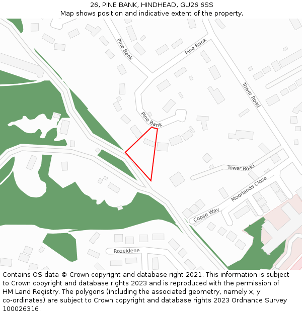 26, PINE BANK, HINDHEAD, GU26 6SS: Location map and indicative extent of plot