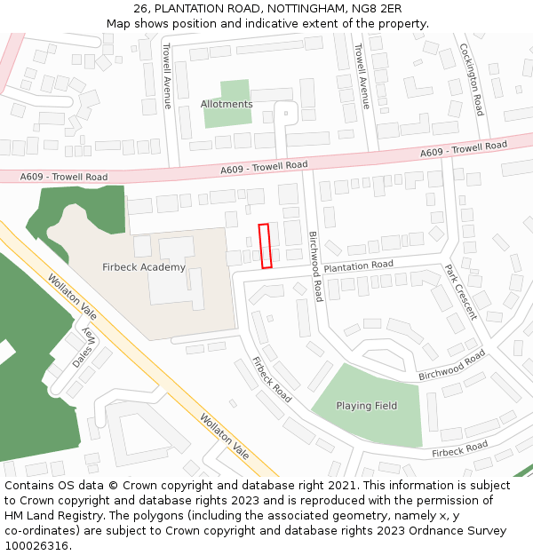26, PLANTATION ROAD, NOTTINGHAM, NG8 2ER: Location map and indicative extent of plot