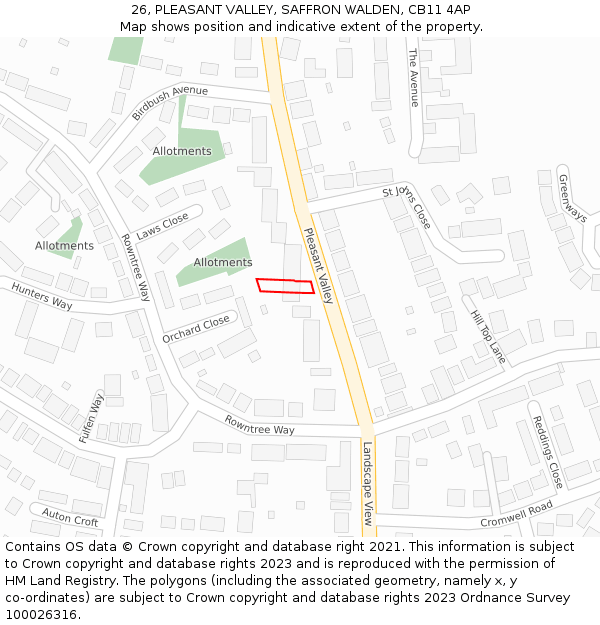 26, PLEASANT VALLEY, SAFFRON WALDEN, CB11 4AP: Location map and indicative extent of plot
