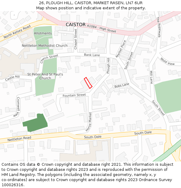 26, PLOUGH HILL, CAISTOR, MARKET RASEN, LN7 6UR: Location map and indicative extent of plot