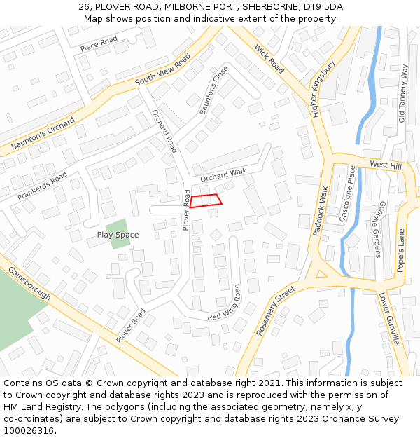 26, PLOVER ROAD, MILBORNE PORT, SHERBORNE, DT9 5DA: Location map and indicative extent of plot