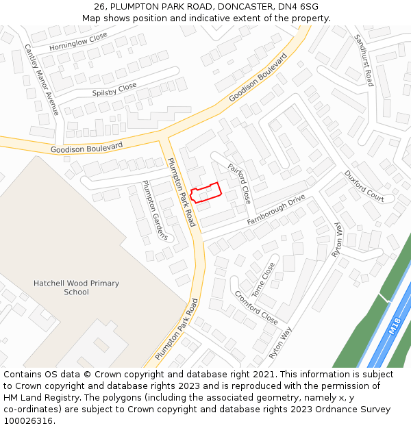 26, PLUMPTON PARK ROAD, DONCASTER, DN4 6SG: Location map and indicative extent of plot