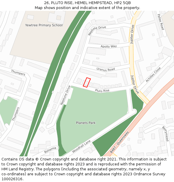 26, PLUTO RISE, HEMEL HEMPSTEAD, HP2 5QB: Location map and indicative extent of plot