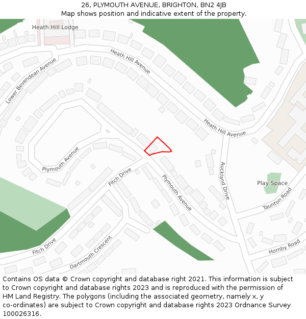 26, PLYMOUTH AVENUE, BRIGHTON, BN2 4JB: Location map and indicative extent of plot