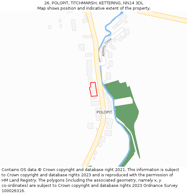 26, POLOPIT, TITCHMARSH, KETTERING, NN14 3DL: Location map and indicative extent of plot