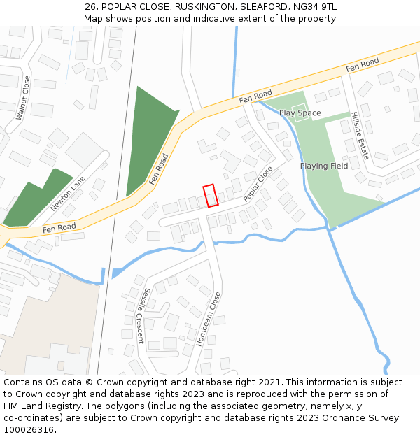 26, POPLAR CLOSE, RUSKINGTON, SLEAFORD, NG34 9TL: Location map and indicative extent of plot