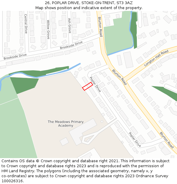 26, POPLAR DRIVE, STOKE-ON-TRENT, ST3 3AZ: Location map and indicative extent of plot