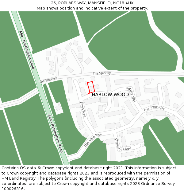 26, POPLARS WAY, MANSFIELD, NG18 4UX: Location map and indicative extent of plot