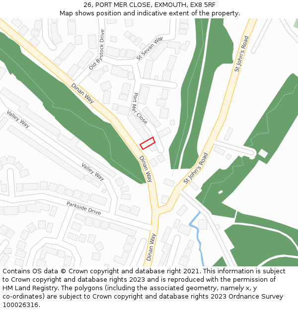 26, PORT MER CLOSE, EXMOUTH, EX8 5RF: Location map and indicative extent of plot