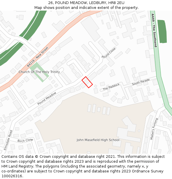 26, POUND MEADOW, LEDBURY, HR8 2EU: Location map and indicative extent of plot