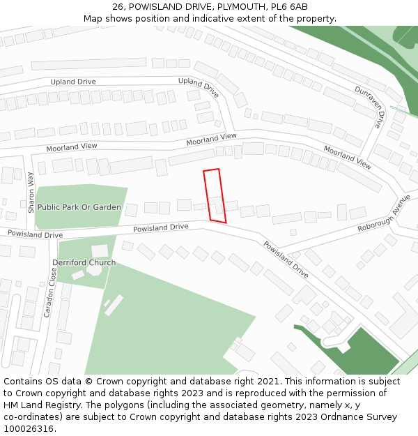 26, POWISLAND DRIVE, PLYMOUTH, PL6 6AB: Location map and indicative extent of plot