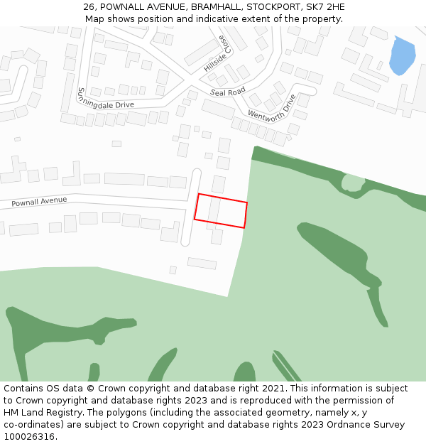 26, POWNALL AVENUE, BRAMHALL, STOCKPORT, SK7 2HE: Location map and indicative extent of plot