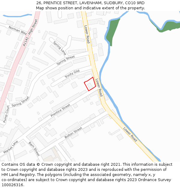 26, PRENTICE STREET, LAVENHAM, SUDBURY, CO10 9RD: Location map and indicative extent of plot