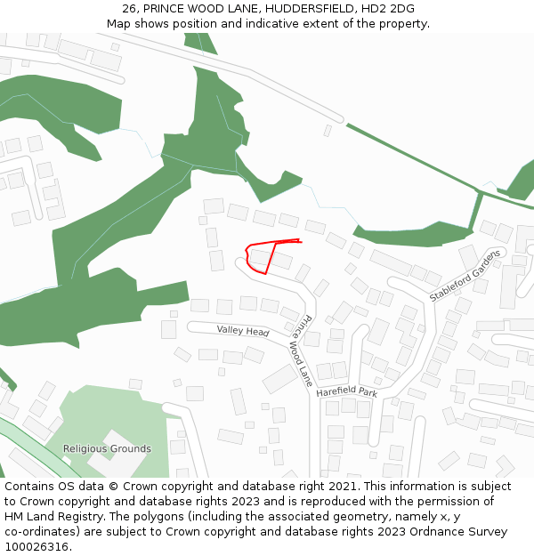 26, PRINCE WOOD LANE, HUDDERSFIELD, HD2 2DG: Location map and indicative extent of plot