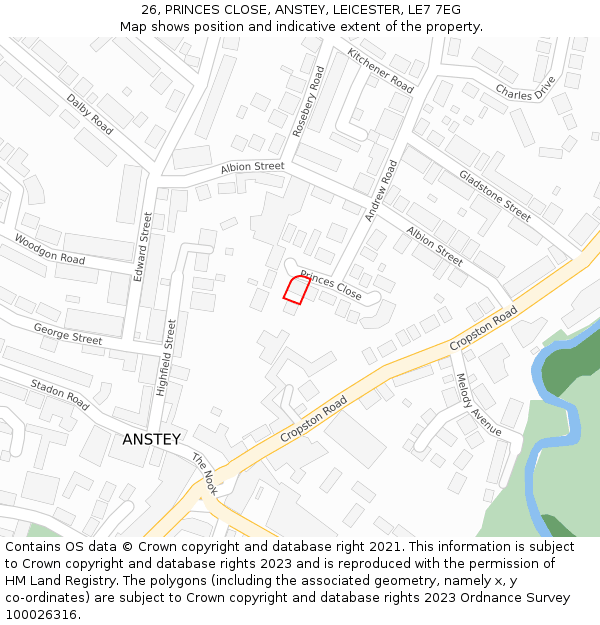 26, PRINCES CLOSE, ANSTEY, LEICESTER, LE7 7EG: Location map and indicative extent of plot