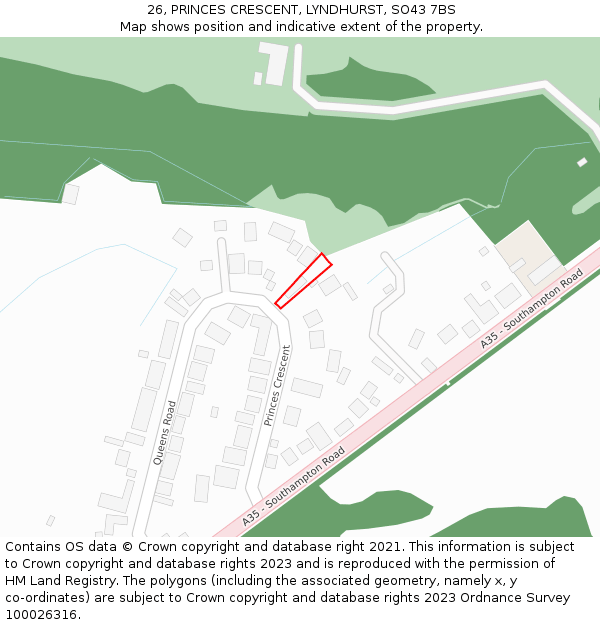 26, PRINCES CRESCENT, LYNDHURST, SO43 7BS: Location map and indicative extent of plot
