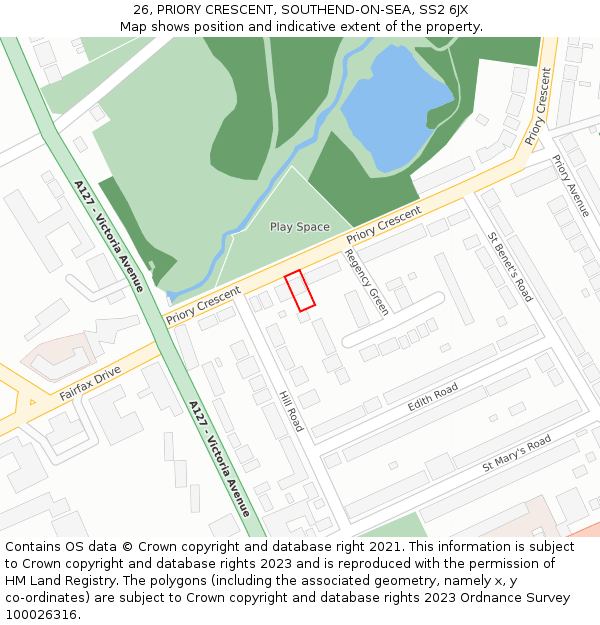 26, PRIORY CRESCENT, SOUTHEND-ON-SEA, SS2 6JX: Location map and indicative extent of plot