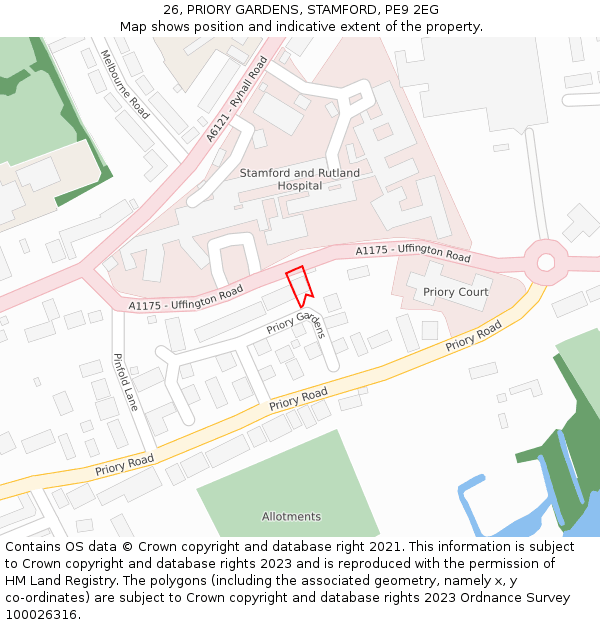 26, PRIORY GARDENS, STAMFORD, PE9 2EG: Location map and indicative extent of plot