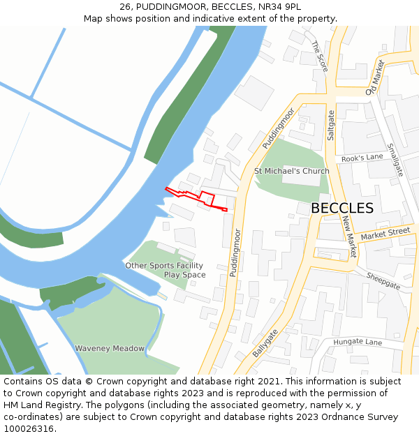 26, PUDDINGMOOR, BECCLES, NR34 9PL: Location map and indicative extent of plot