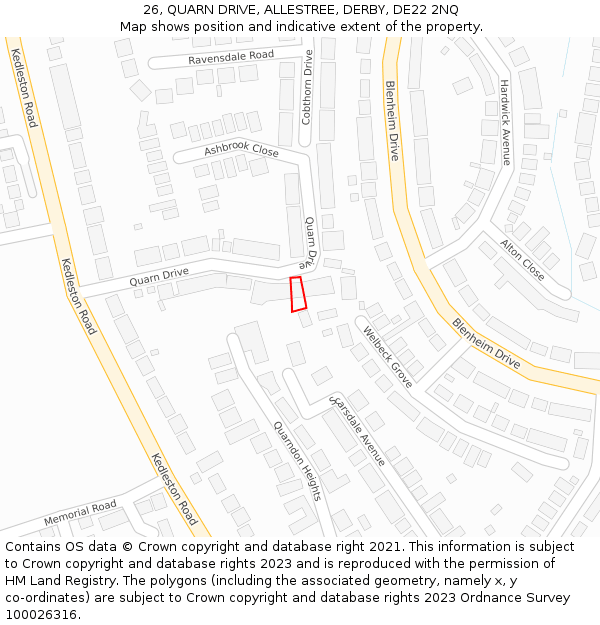 26, QUARN DRIVE, ALLESTREE, DERBY, DE22 2NQ: Location map and indicative extent of plot