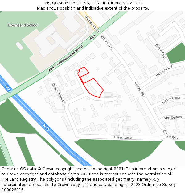 26, QUARRY GARDENS, LEATHERHEAD, KT22 8UE: Location map and indicative extent of plot